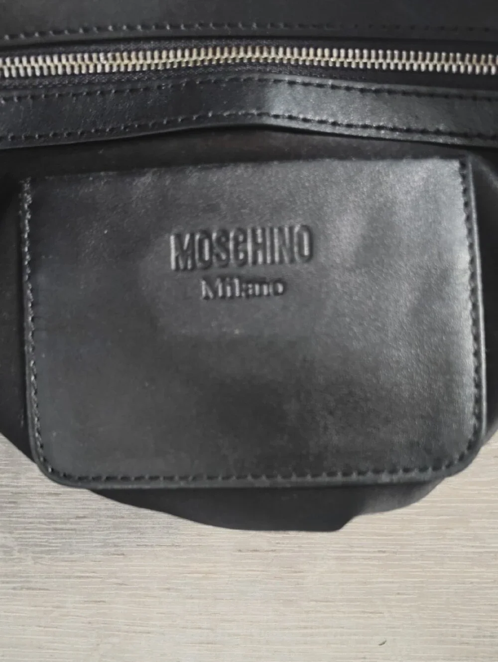 Moschino Black Quilted Logo Wristlet with Silver Accents